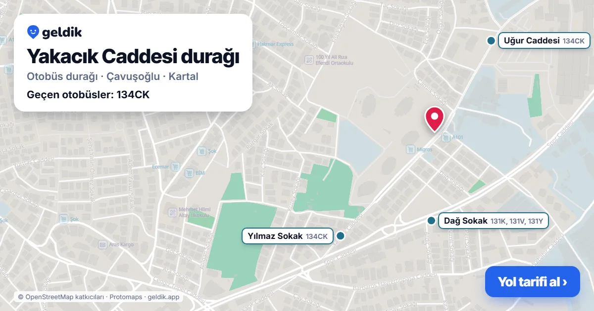 Yakacık Caddesi otobüs durağı haritada: konumu ve yakındaki duraklar