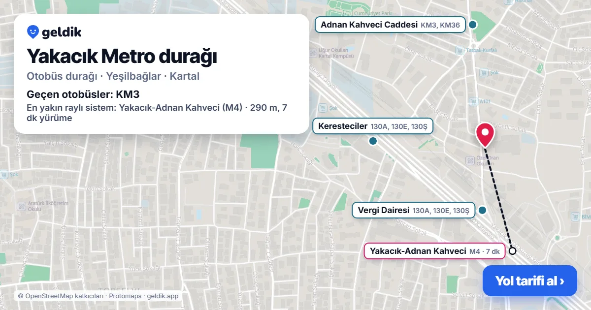 Yakacık Metro otobüs durağı haritada: konumu ve yakındaki duraklar