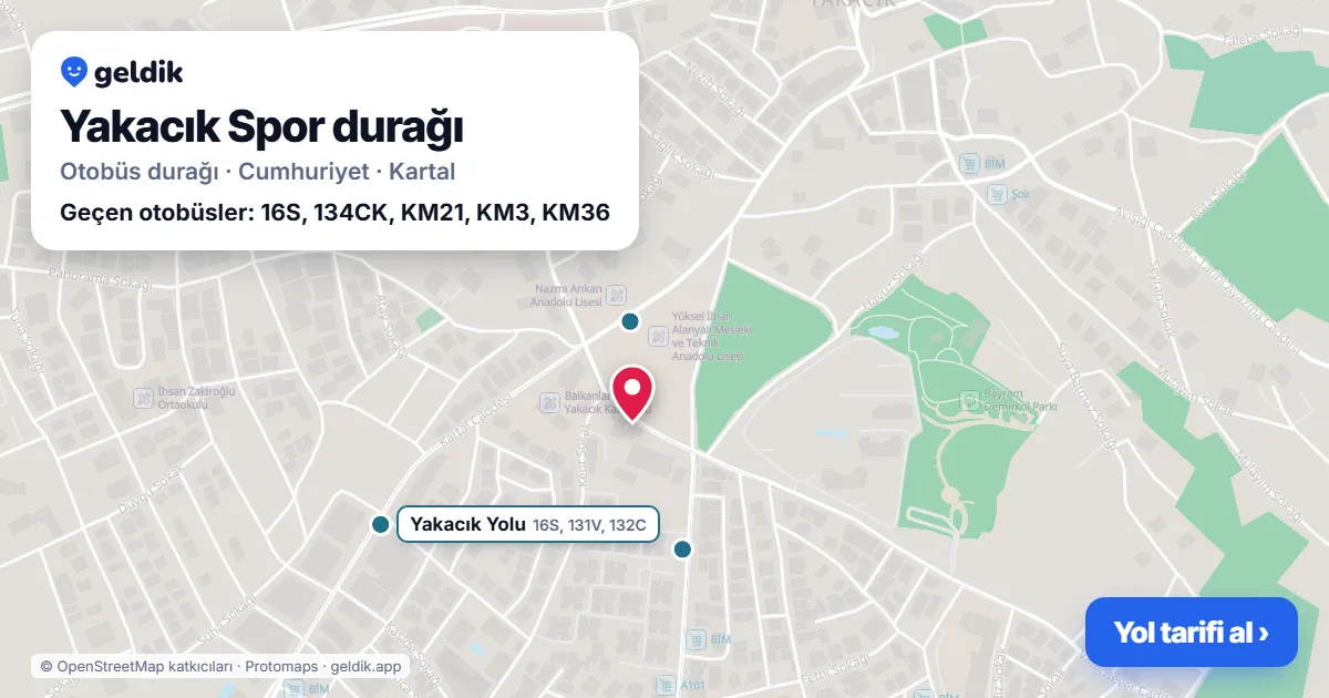 Yakacık Spor otobüs durağı haritada: konumu ve yakındaki duraklar