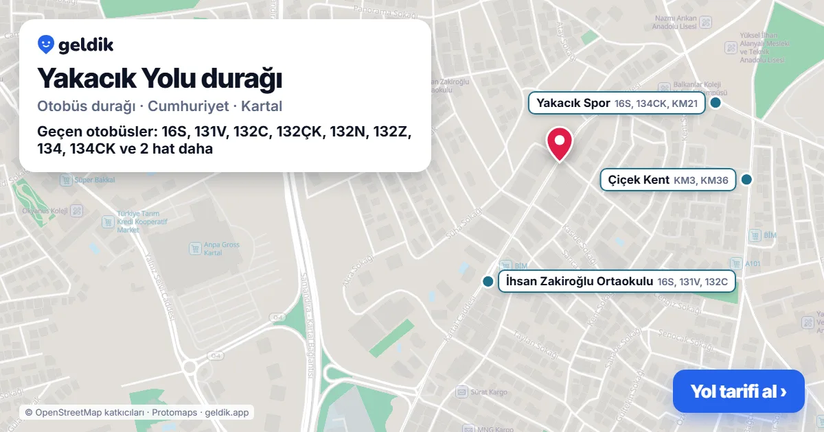 Yakacık Yolu otobüs durağı haritada: konumu ve yakındaki duraklar