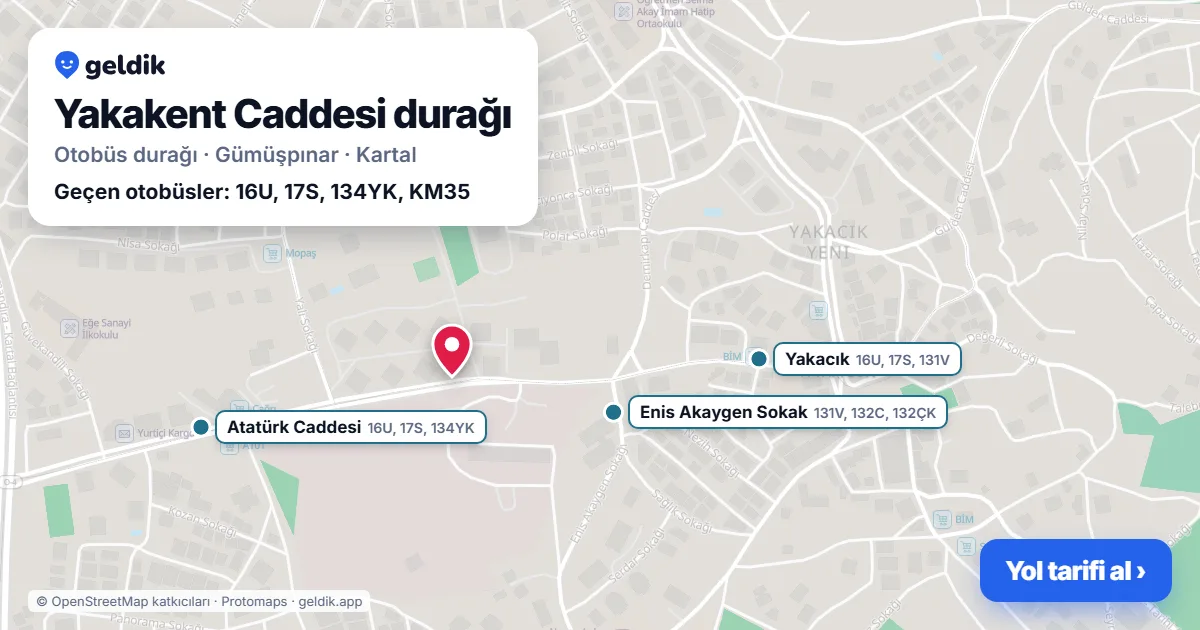 Yakakent Caddesi otobüs durağı haritada: konumu ve yakındaki duraklar