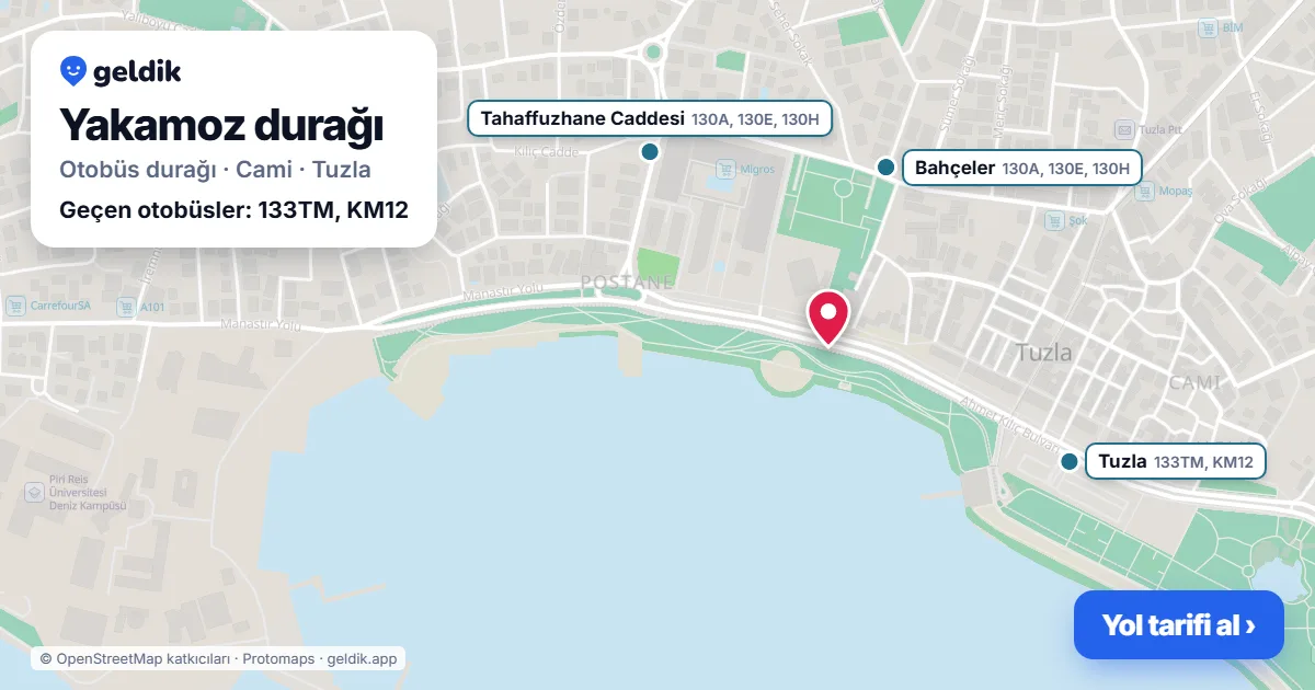 Yakamoz otobüs durağı haritada: konumu ve yakındaki duraklar