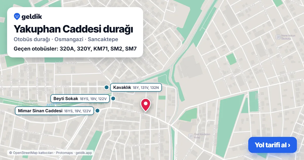 Yakuphan Caddesi otobüs durağı haritada: konumu ve yakındaki duraklar