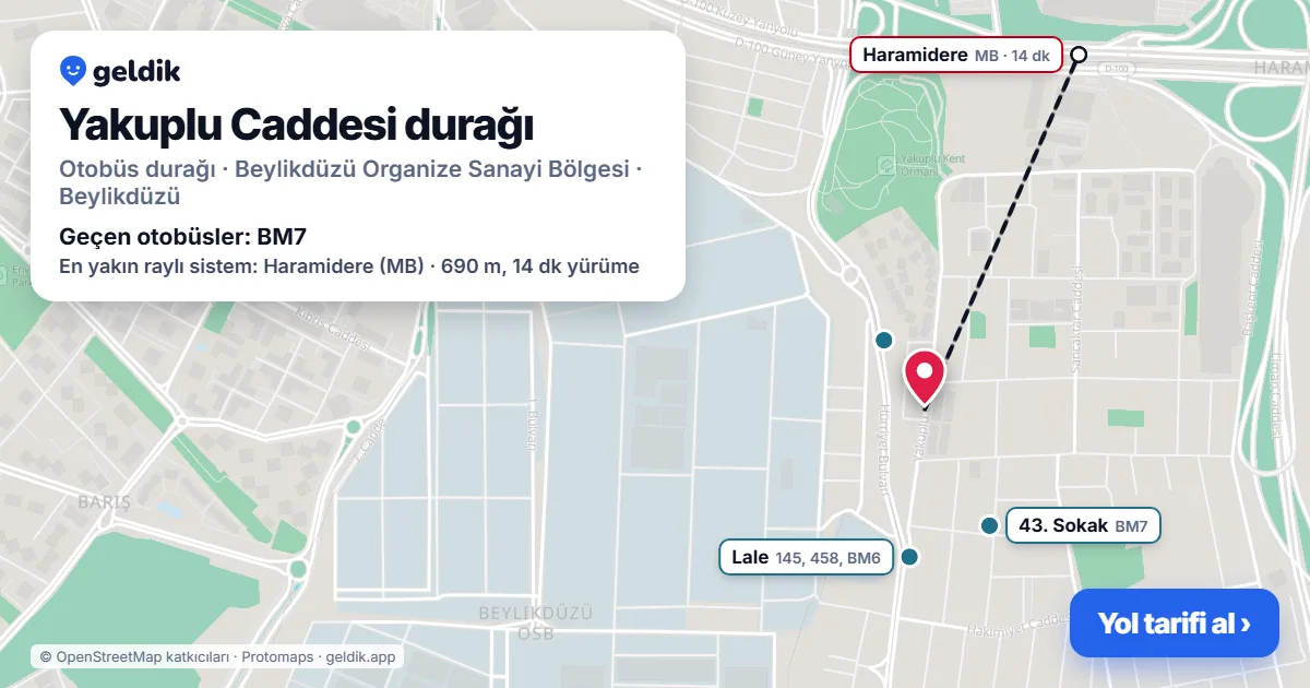 Yakuplu Caddesi otobüs durağı haritada: konumu ve yakındaki duraklar