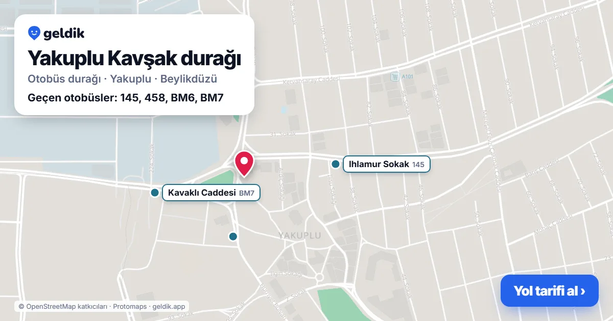 Yakuplu Kavşak otobüs durağı haritada: konumu ve yakındaki duraklar