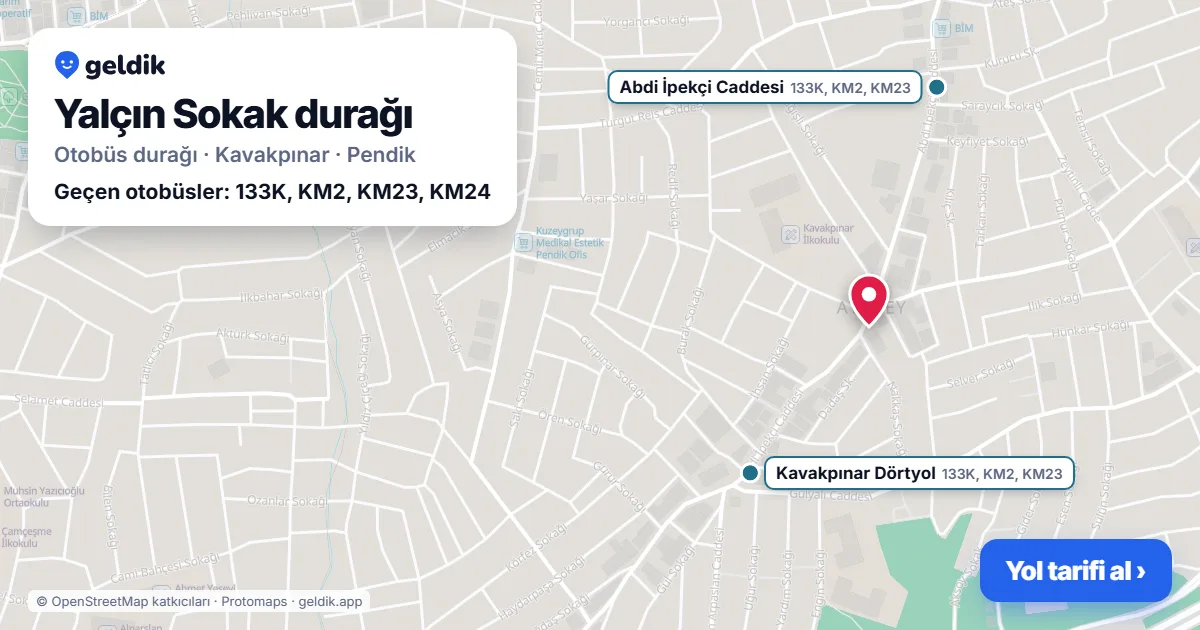 Yalçın Sokak otobüs durağı haritada: konumu ve yakındaki duraklar