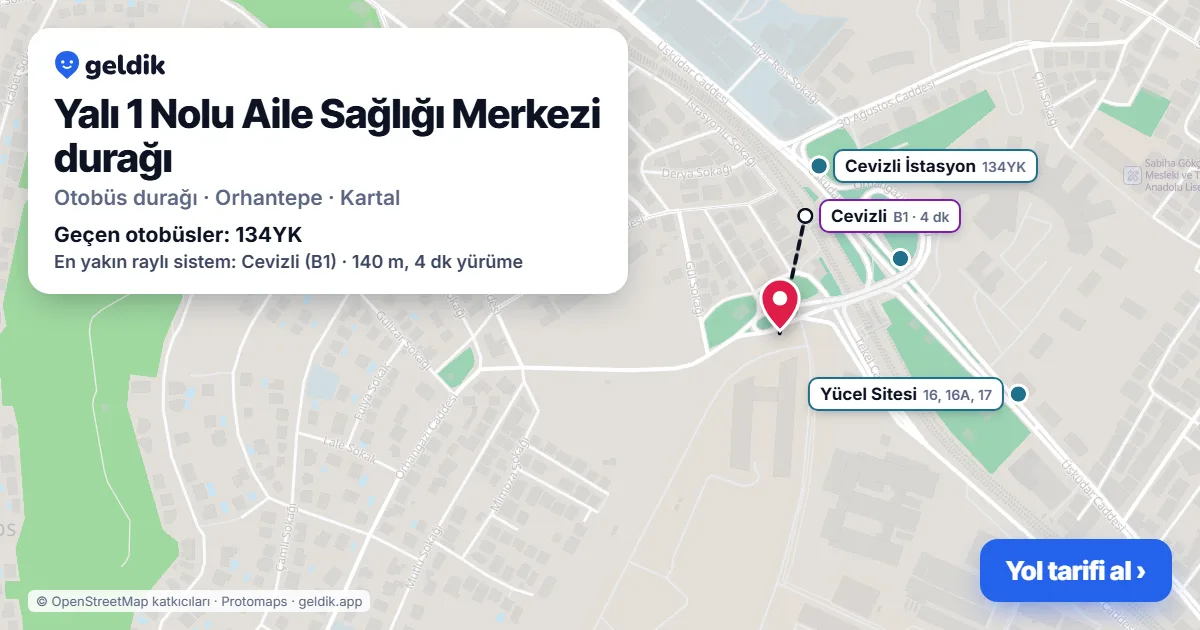 Yalı 1 Nolu Aile Sağlığı Merkezi otobüs durağı haritada: konumu ve yakındaki duraklar