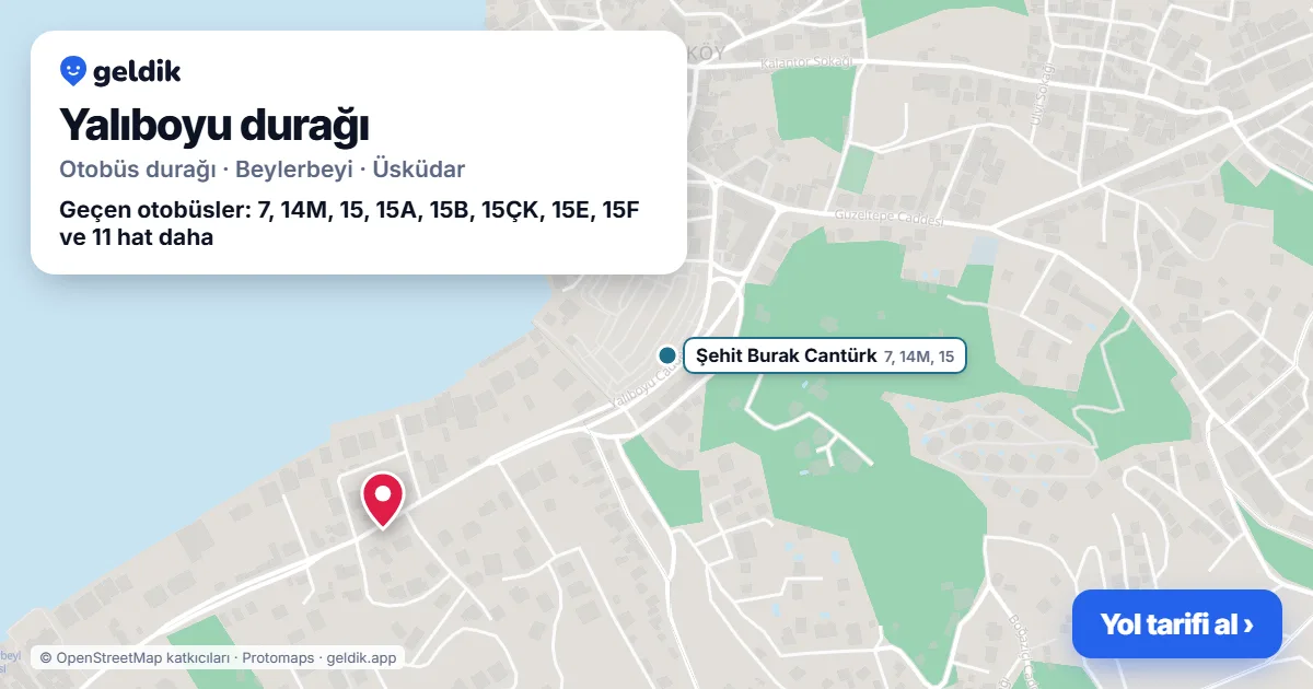 Yalıboyu otobüs durağı haritada: konumu ve yakındaki duraklar