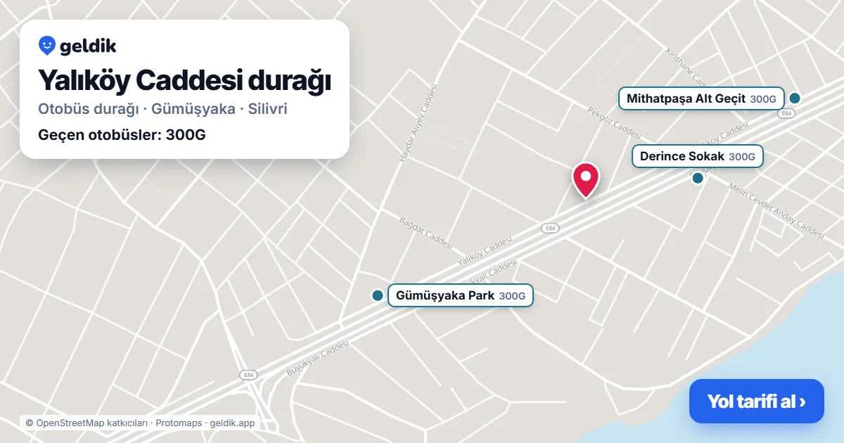 Yalıköy Caddesi otobüs durağı haritada: konumu ve yakındaki duraklar