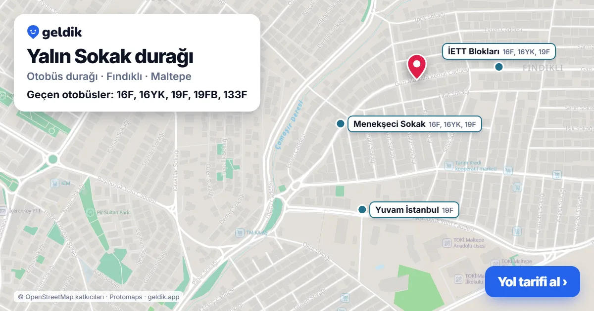 Yalın Sokak otobüs durağı haritada: konumu ve yakındaki duraklar