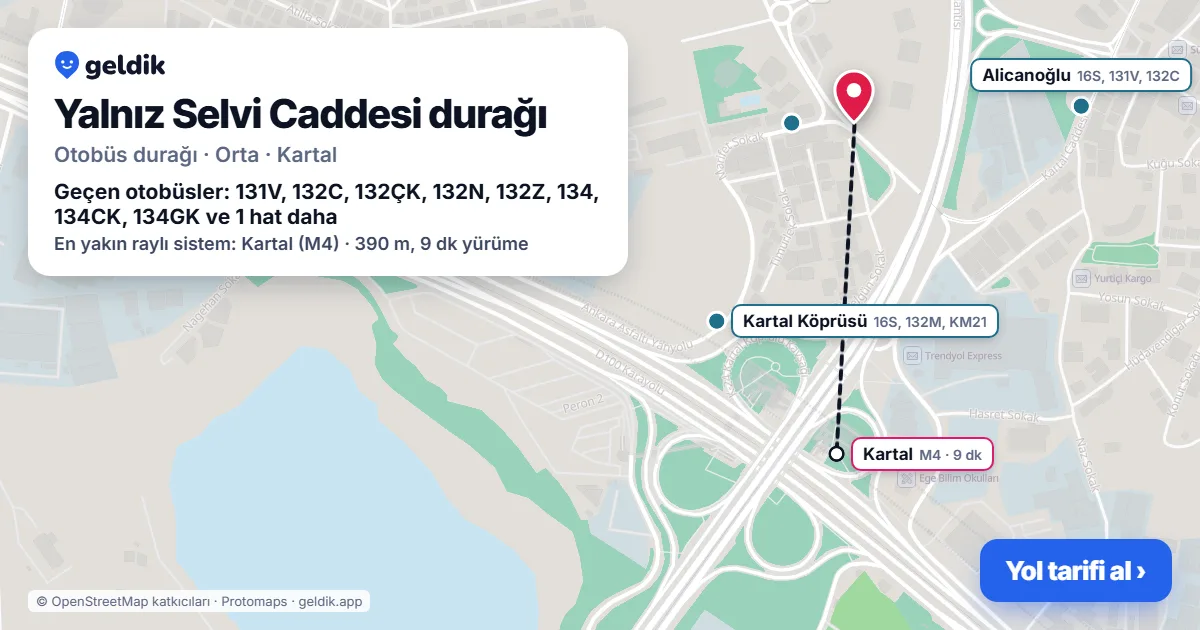 Yalnız Selvi Caddesi otobüs durağı haritada: konumu ve yakındaki duraklar