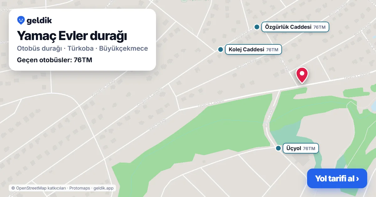 Yamaç Evler otobüs durağı haritada: konumu ve yakındaki duraklar