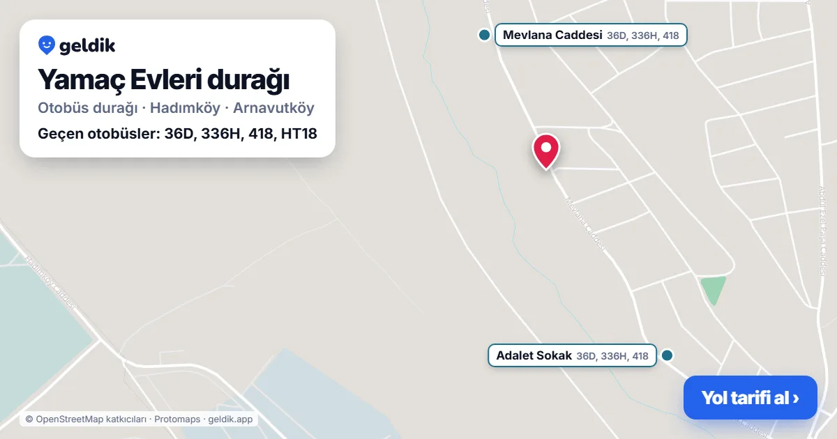 Yamaç Evleri otobüs durağı haritada: konumu ve yakındaki duraklar