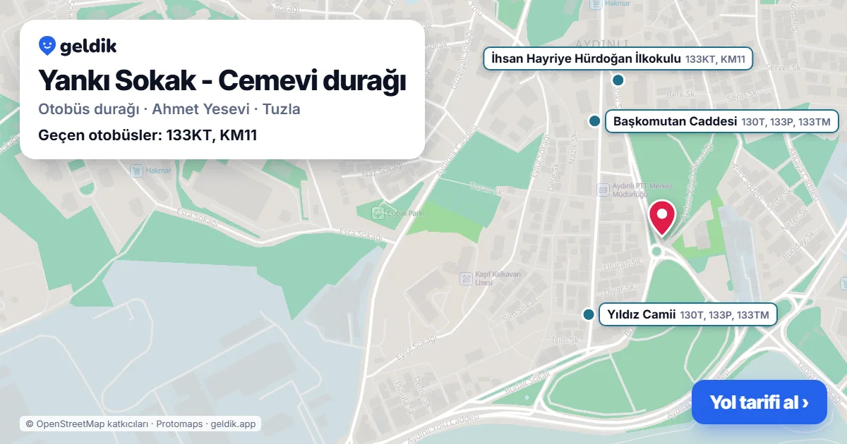 Yankı Sokak - Cemevi otobüs durağı haritada: konumu ve yakındaki duraklar