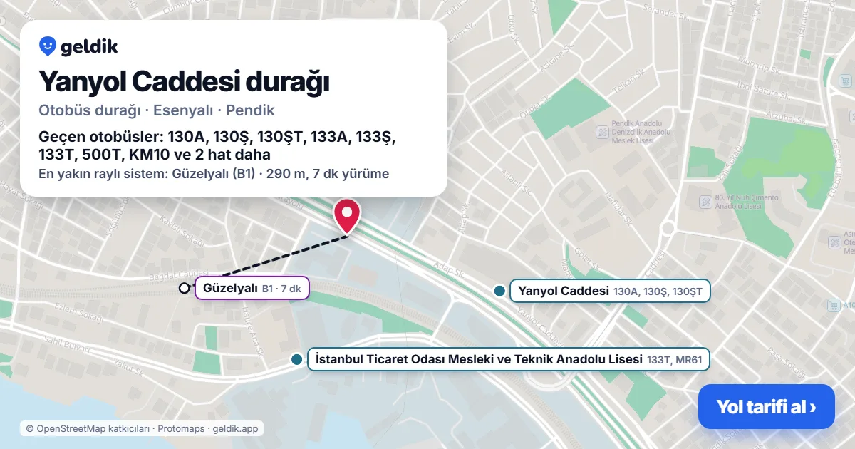 Yanyol Caddesi otobüs durağı haritada: konumu ve yakındaki duraklar