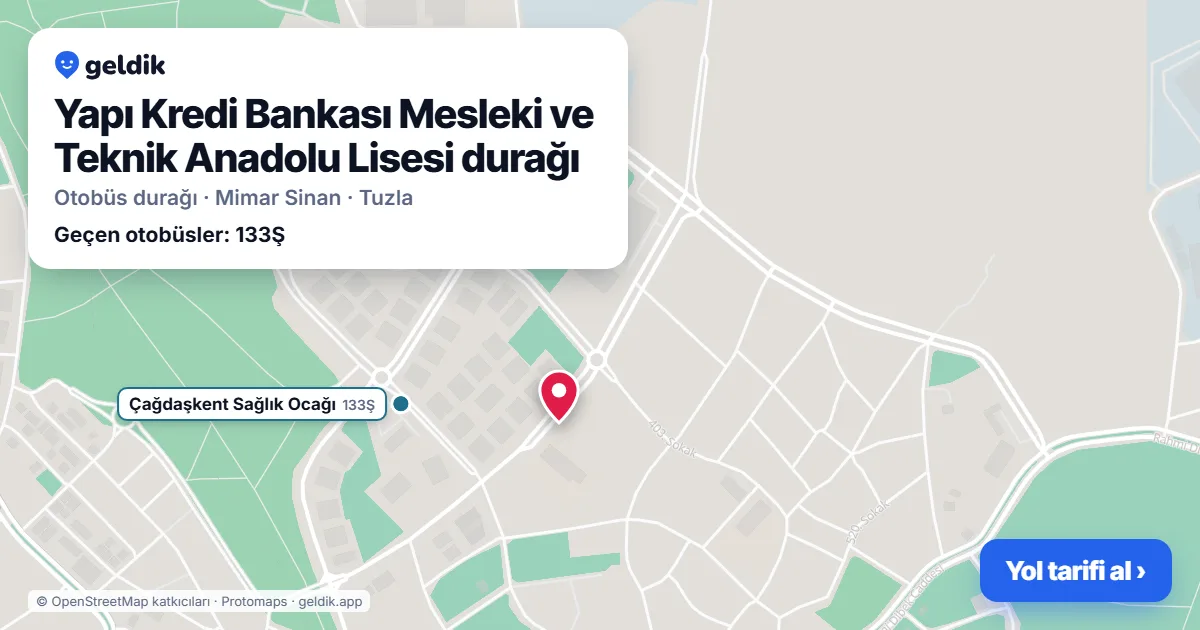 Yapı Kredi Bankası Mesleki ve Teknik Anadolu Lisesi otobüs durağı haritada: konumu ve yakındaki duraklar