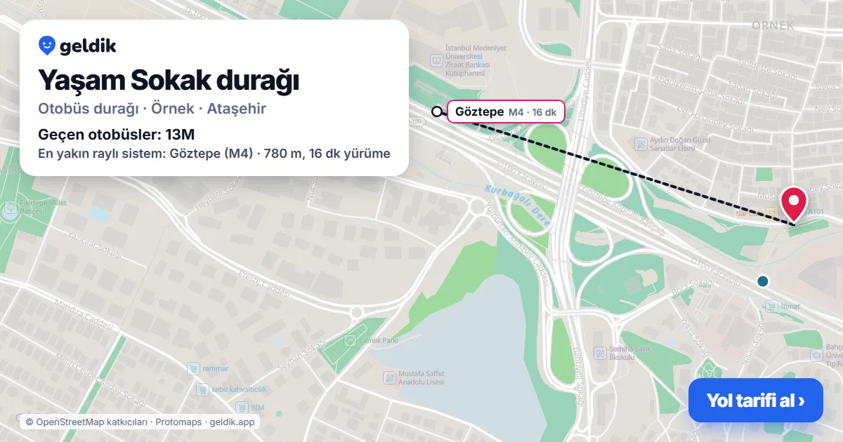 Yaşam Sokak otobüs durağı haritada: konumu ve yakındaki duraklar