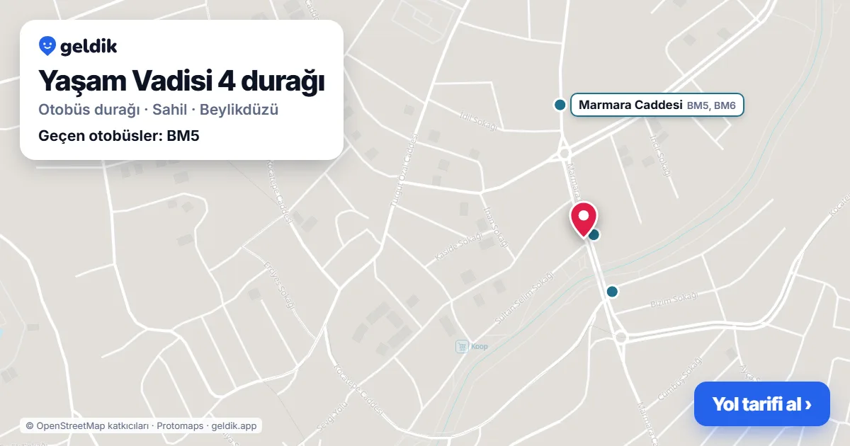 Yaşam Vadisi 4 otobüs durağı haritada: konumu ve yakındaki duraklar