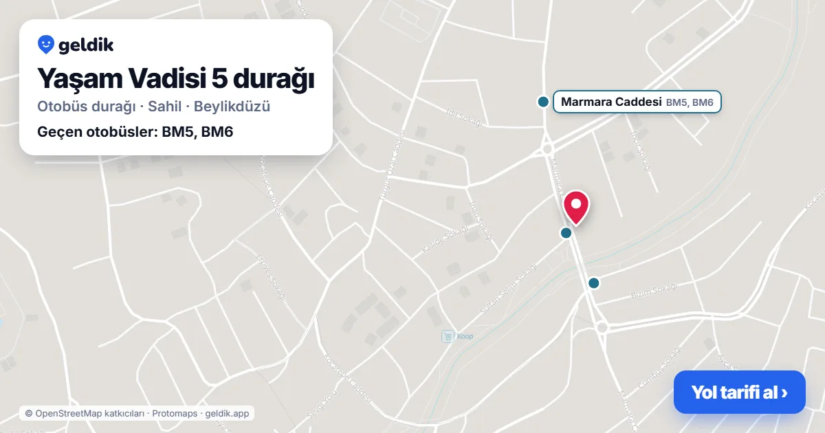 Yaşam Vadisi 5 otobüs durağı haritada: konumu ve yakındaki duraklar