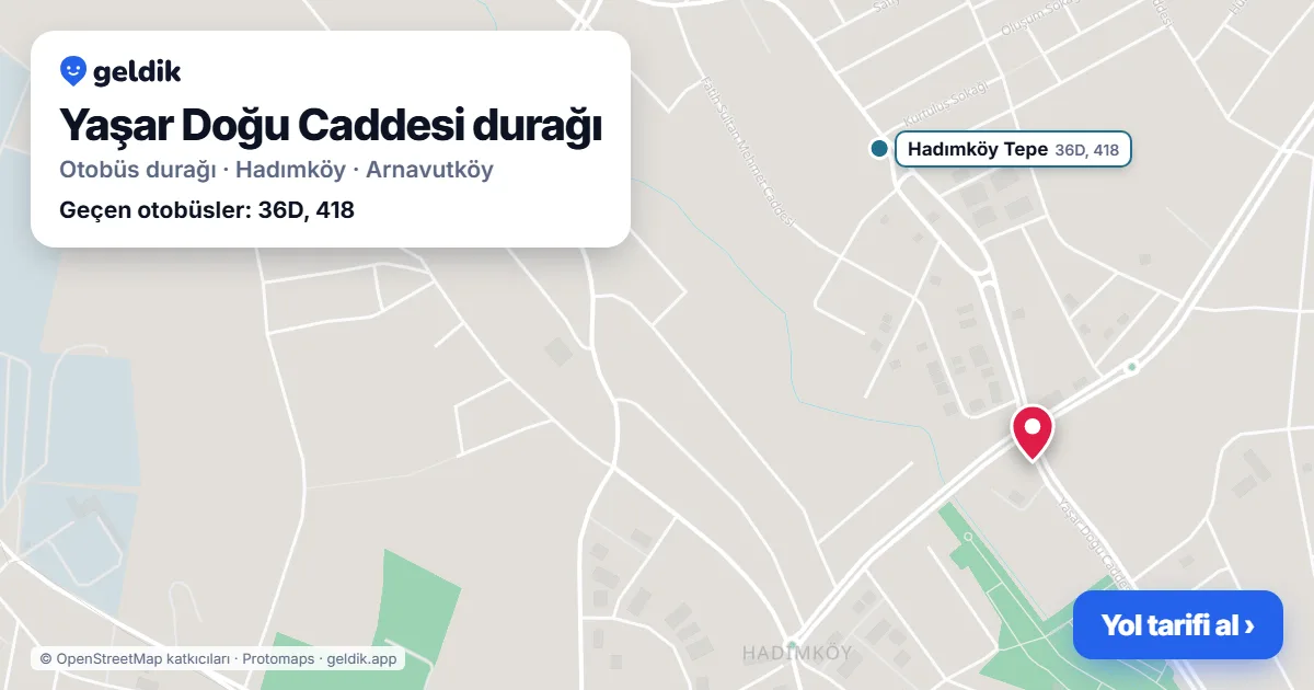 Yaşar Doğu Caddesi otobüs durağı haritada: konumu ve yakındaki duraklar