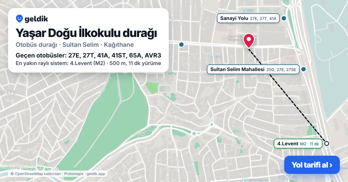 Yaşar Doğu İlkokulu otobüs durağı haritada: konumu ve yakındaki duraklar