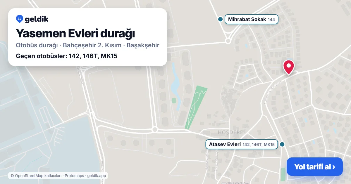 Yasemen Evleri otobüs durağı haritada: konumu ve yakındaki duraklar