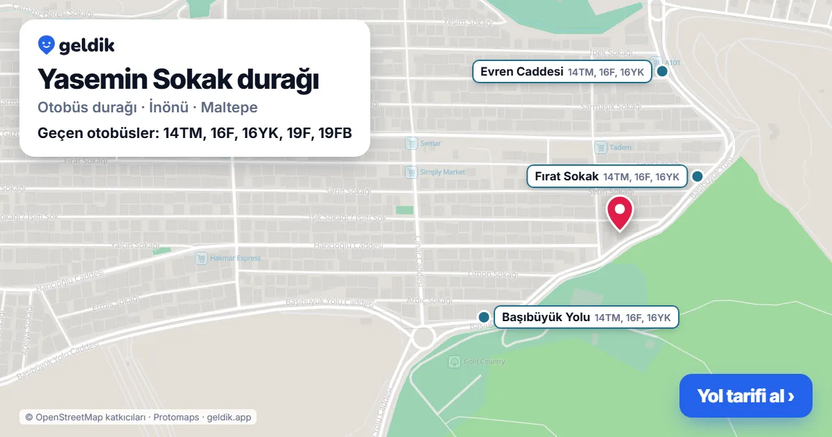 Yasemin Sokak otobüs durağı haritada: konumu ve yakındaki duraklar