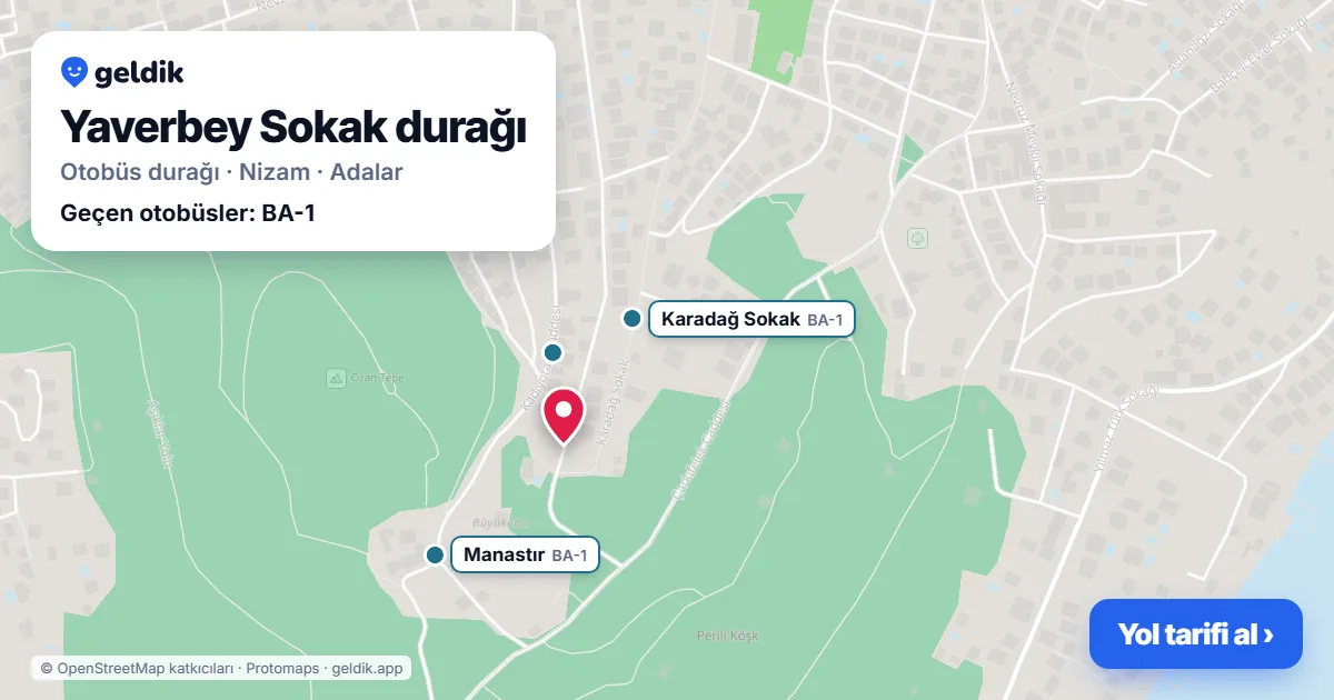 Yaverbey Sokak otobüs durağı haritada: konumu ve yakındaki duraklar