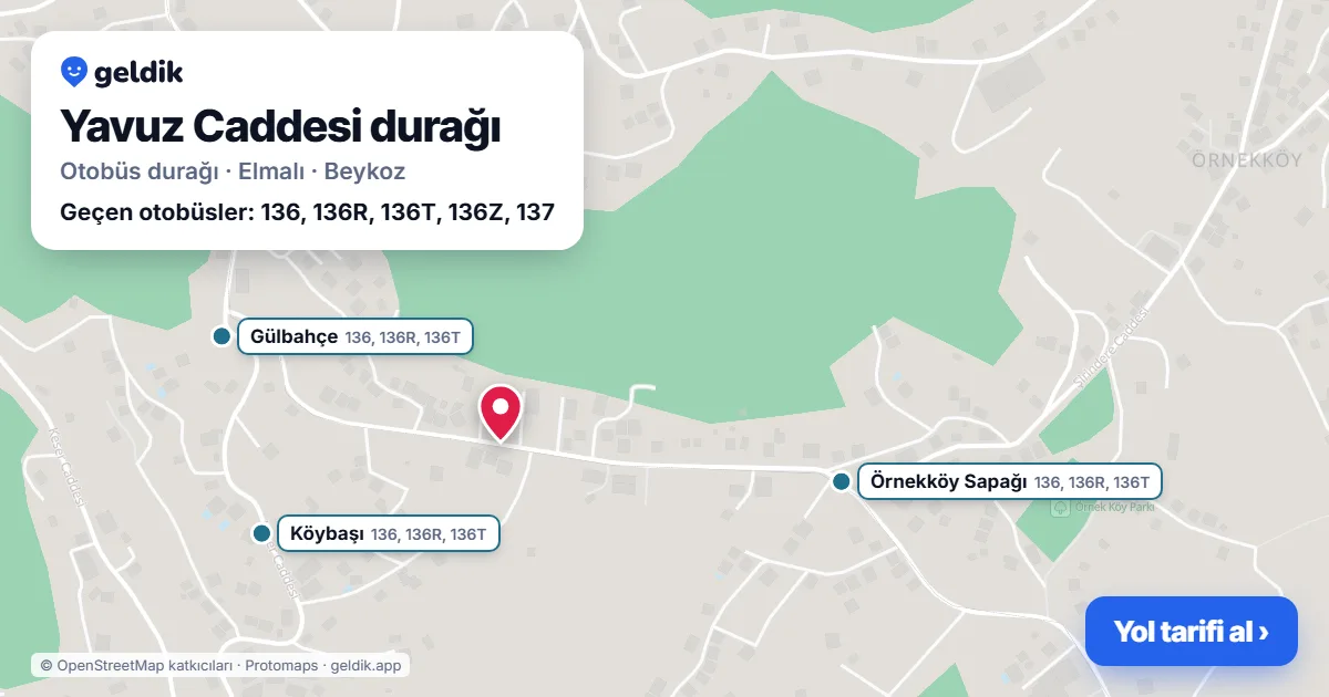 Yavuz Caddesi otobüs durağı haritada: konumu ve yakındaki duraklar