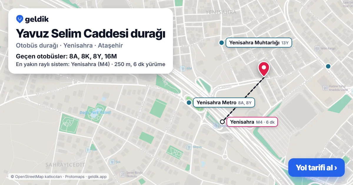 Yavuz Selim Caddesi otobüs durağı haritada: konumu ve yakındaki duraklar
