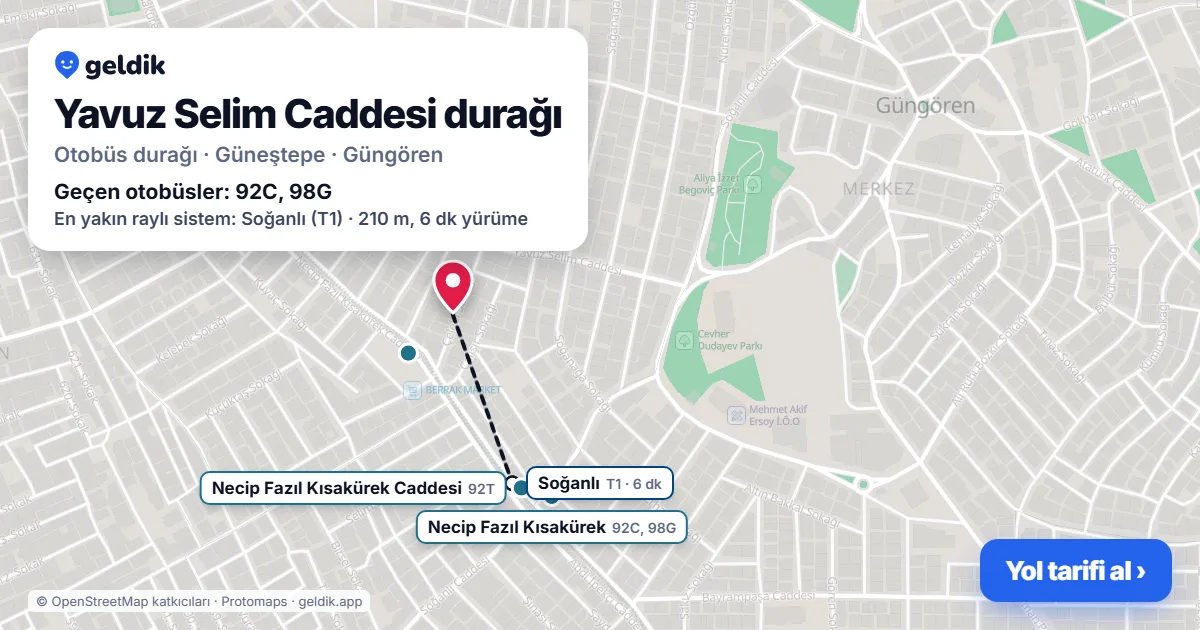 Yavuz Selim Caddesi otobüs durağı haritada: konumu ve yakındaki duraklar