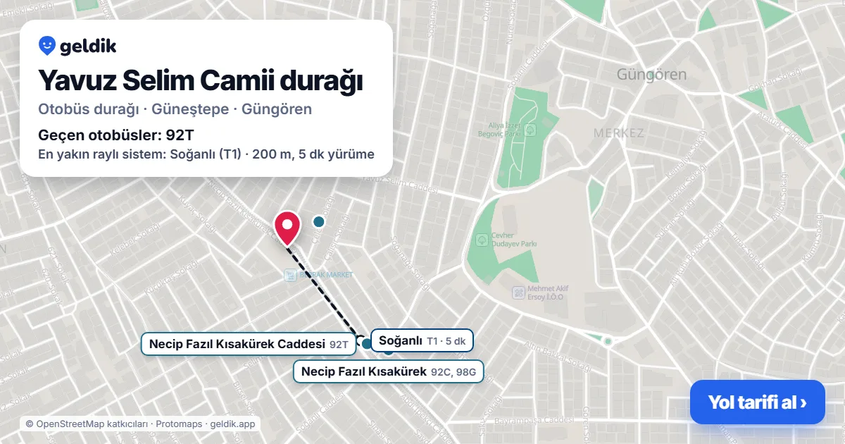 Yavuz Selim Camii otobüs durağı haritada: konumu ve yakındaki duraklar