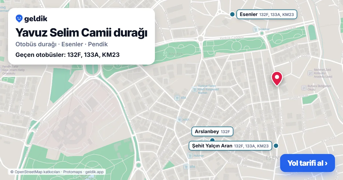 Yavuz Selim Camii otobüs durağı haritada: konumu ve yakındaki duraklar