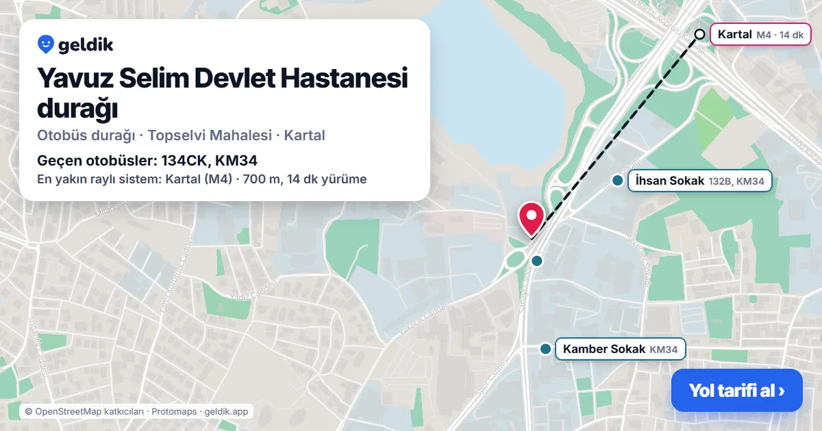 Yavuz Selim Devlet Hastanesi otobüs durağı haritada: konumu ve yakındaki duraklar
