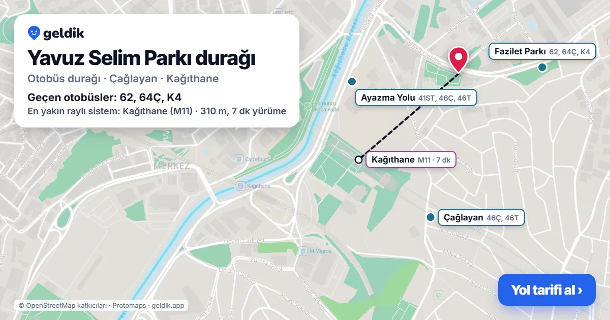 Yavuz Selim Parkı otobüs durağı haritada: konumu ve yakındaki duraklar