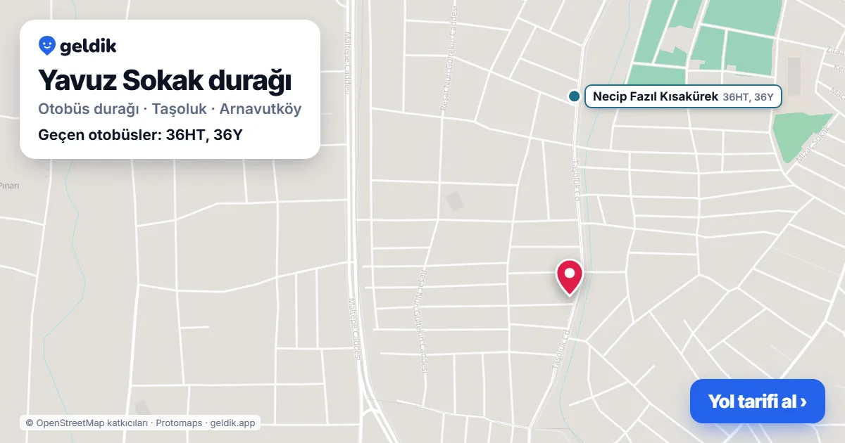 Yavuz Sokak otobüs durağı haritada: konumu ve yakındaki duraklar