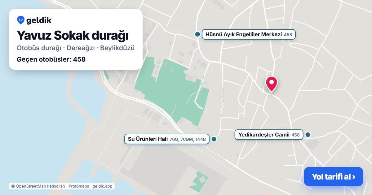 Yavuz Sokak otobüs durağı haritada: konumu ve yakındaki duraklar