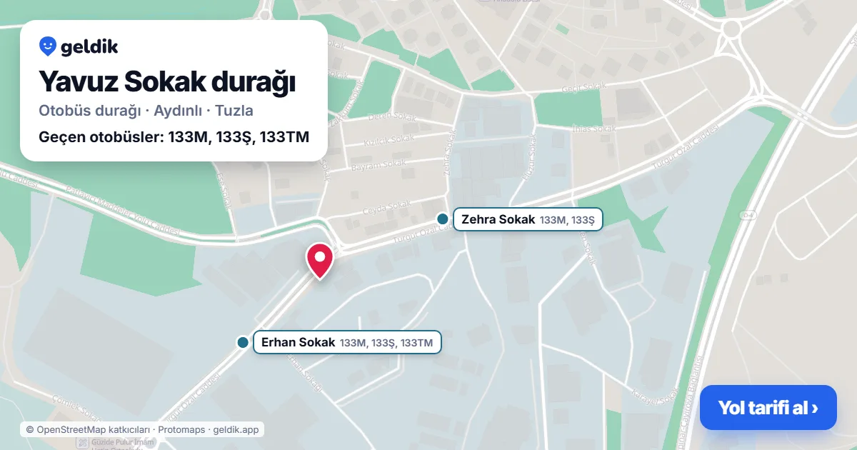 Yavuz Sokak otobüs durağı haritada: konumu ve yakındaki duraklar