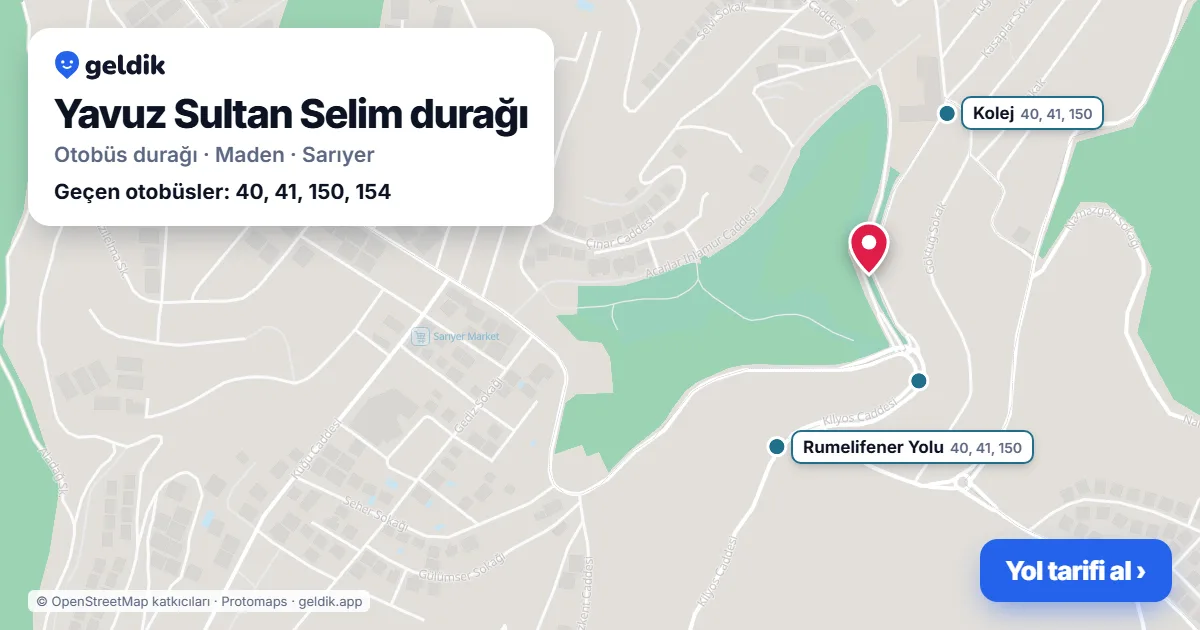 Yavuz Sultan Selim otobüs durağı haritada: konumu ve yakındaki duraklar