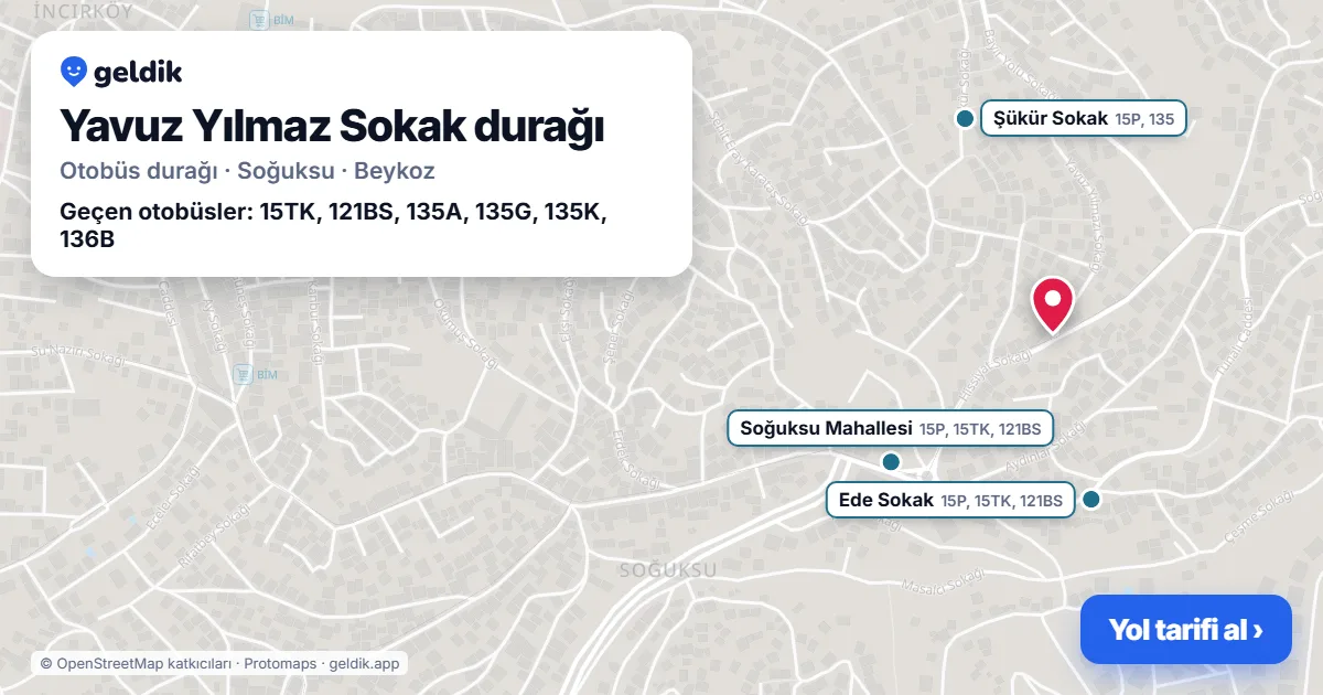 Yavuz Yılmaz Sokak otobüs durağı haritada: konumu ve yakındaki duraklar