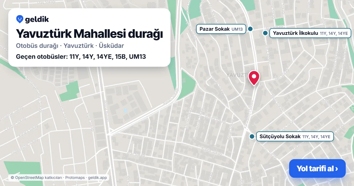 Yavuztürk Mahallesi otobüs durağı haritada: konumu ve yakındaki duraklar