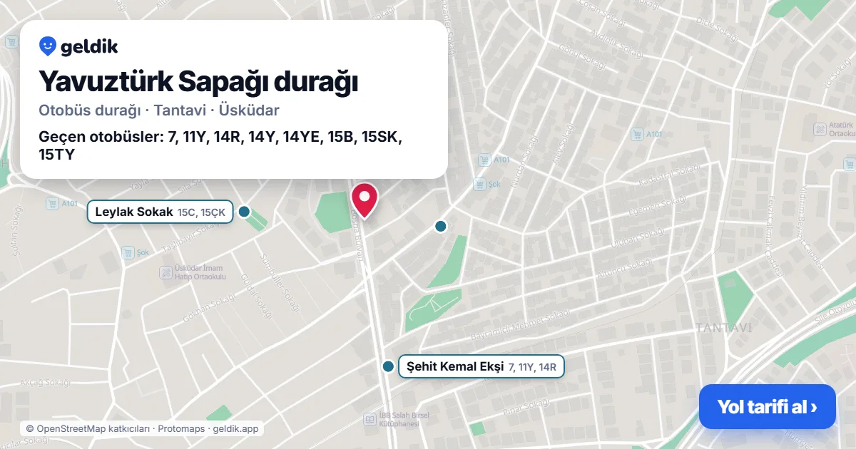 Yavuztürk Sapağı otobüs durağı haritada: konumu ve yakındaki duraklar
