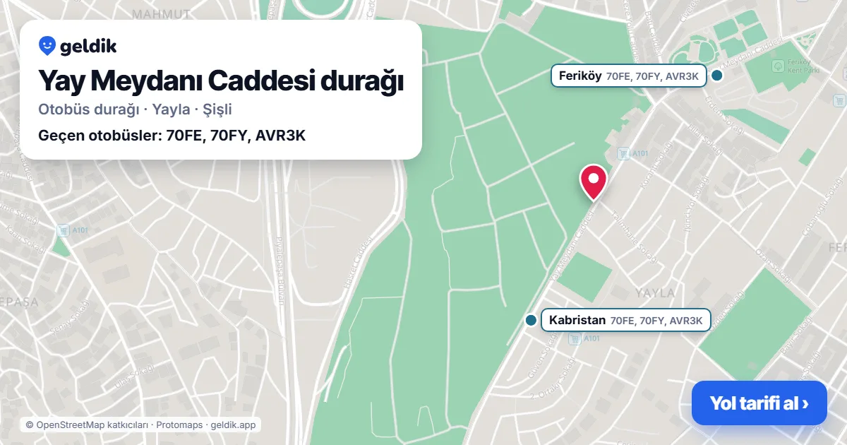 Yay Meydanı Caddesi otobüs durağı haritada: konumu ve yakındaki duraklar