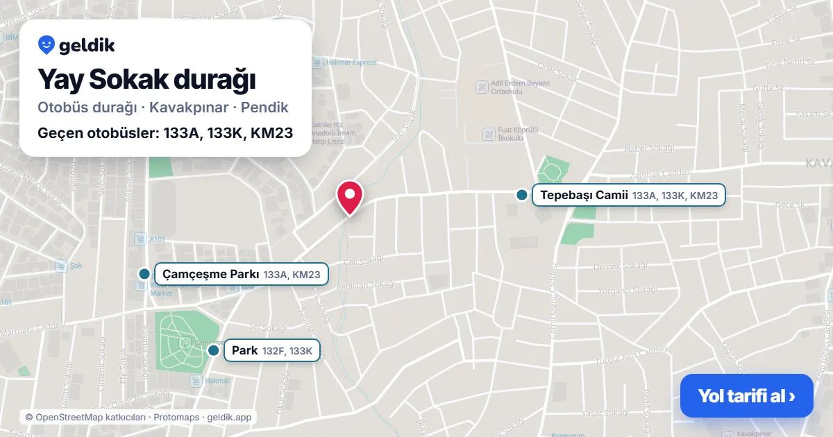 Yay Sokak otobüs durağı haritada: konumu ve yakındaki duraklar