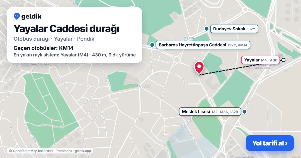 Yayalar Caddesi otobüs durağı haritada: konumu ve yakındaki duraklar