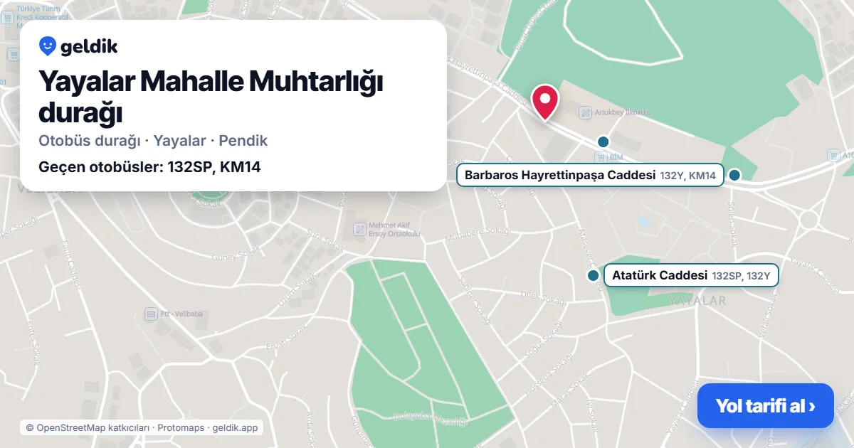 Yayalar Mahalle Muhtarlığı otobüs durağı haritada: konumu ve yakındaki duraklar