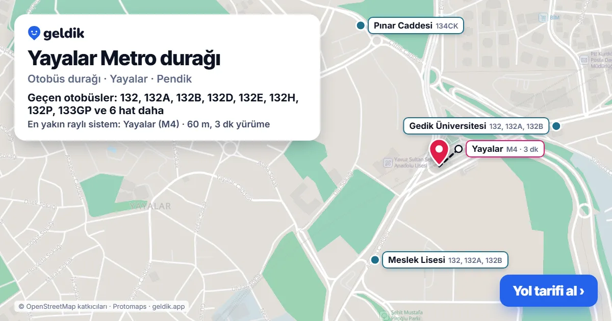 Yayalar Metro otobüs durağı haritada: konumu ve yakındaki duraklar