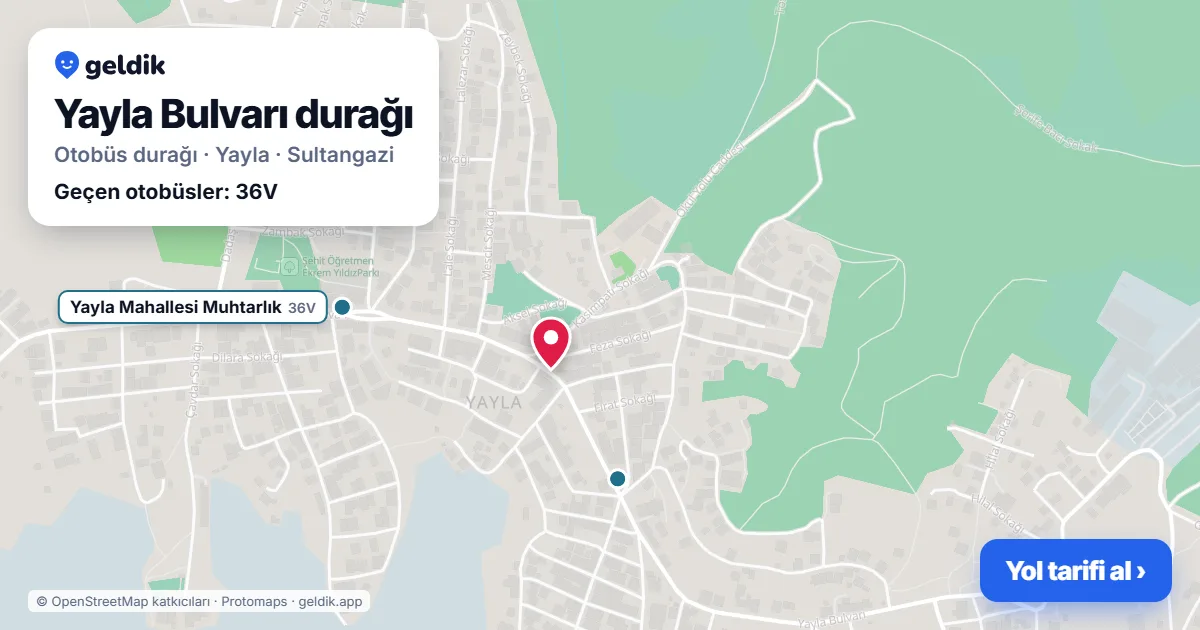 Yayla Bulvarı otobüs durağı haritada: konumu ve yakındaki duraklar