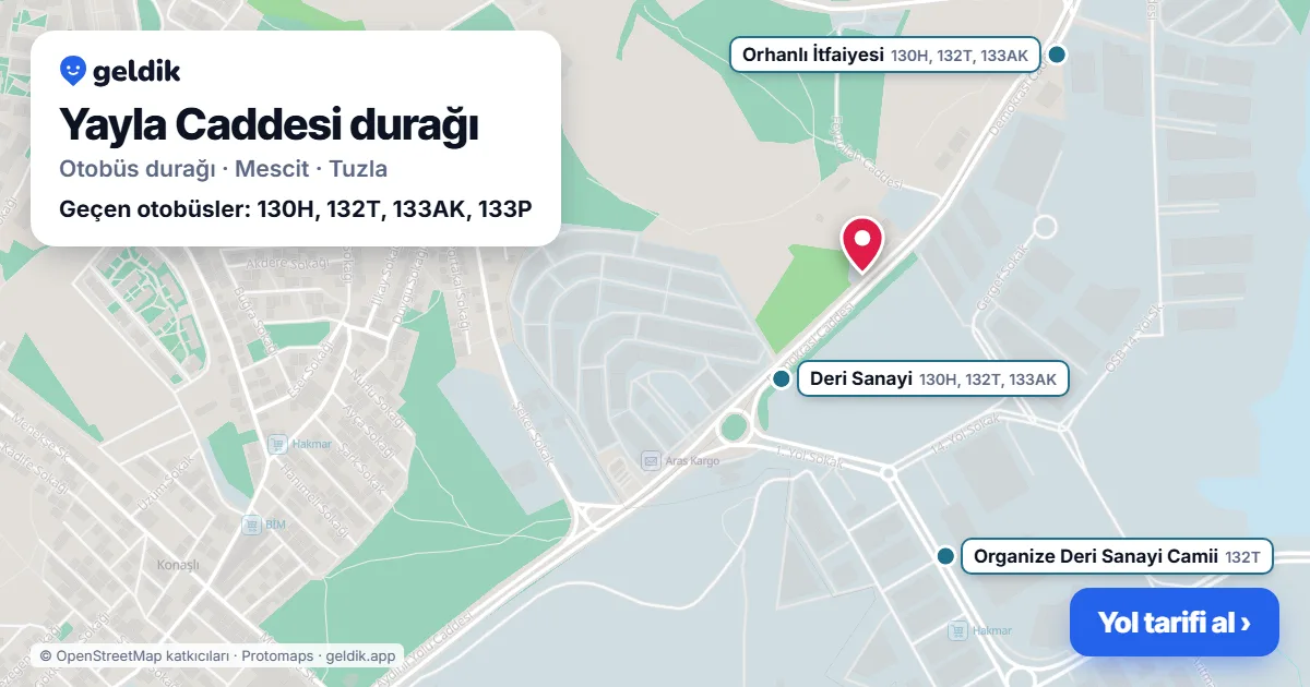 Yayla Caddesi otobüs durağı haritada: konumu ve yakındaki duraklar