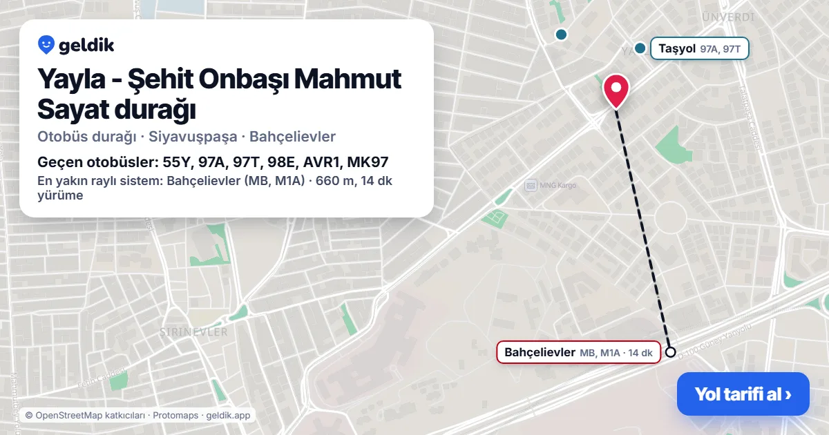 Yayla - Şehit Onbaşı Mahmut Sayat otobüs durağı haritada: konumu ve yakındaki duraklar